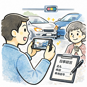 事故状況と目撃者を確認する